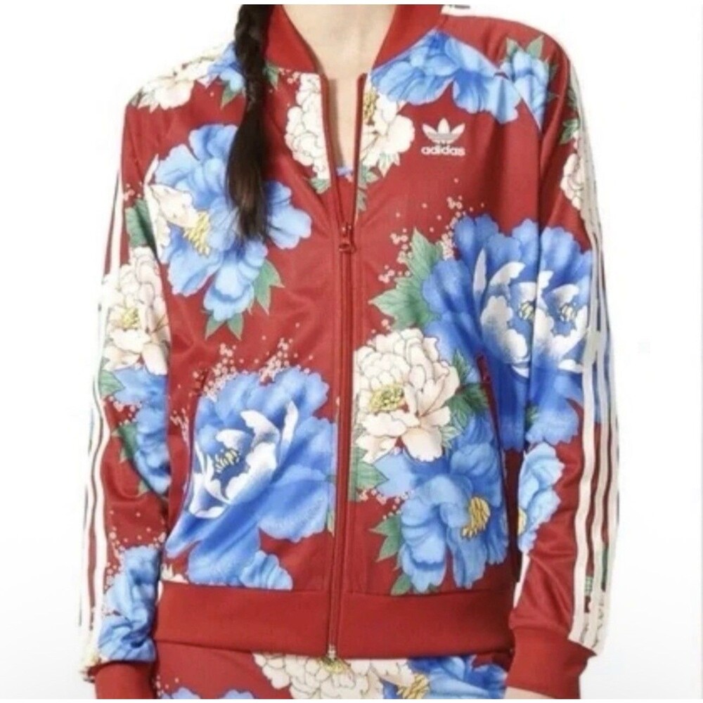ADIDAS FARM RIO Jacket Women’s 10 CHITA Red Originals Floral Trefoil Full Zip